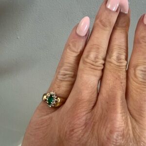 Emerald and Diamond 10k ring antique